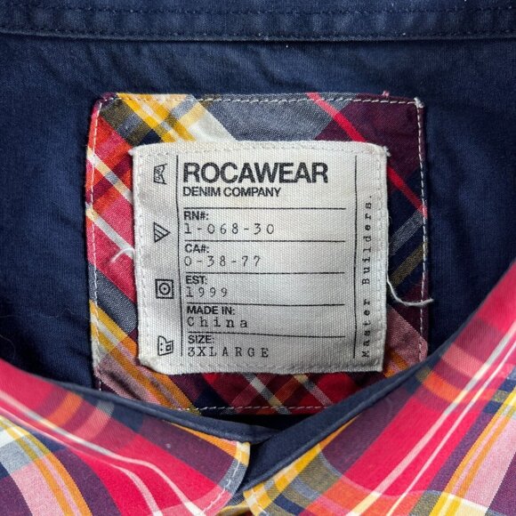 Rocawear Short Sleeve Vintage Button Up Shirt Men 3XL Plaid Rap Hip Hop Jay Z - Picture 5 of 16